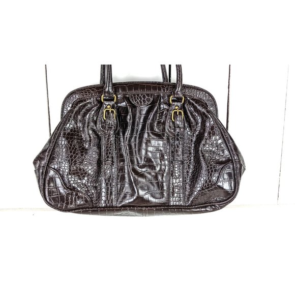90s vintage brown croc faux leather handbag purse - Picture 3 of 6